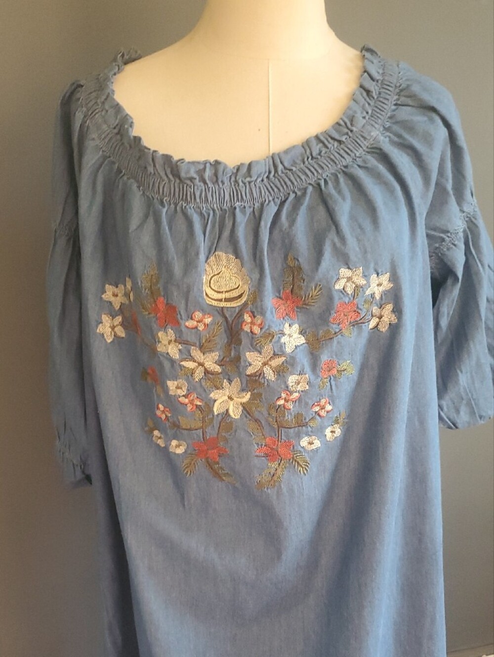 Blue Off-Shoulder Embroidered Dress Size XXL - Picture 8 of 12